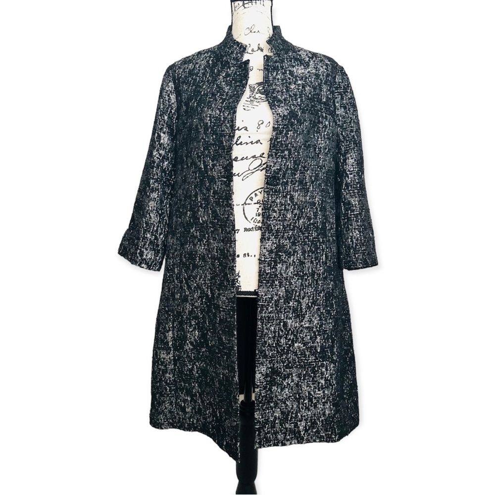 Eileen Fisher Black/Metallic Textured Jacket Duster Topper
